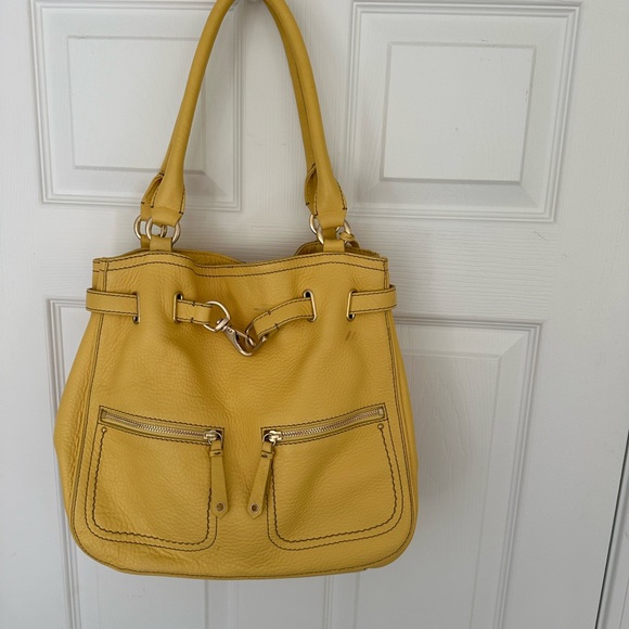 Cole Haan handbag purse yellow w gold detailing soft pebbled leather - Picture 3 of 15